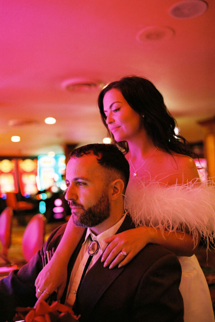 Candid moment from a sure thing chapel elopement filled with laughter and emotion.
