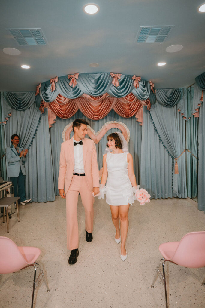 Couple sharing an intimate moment during their Sure Thing Too elopement in Las Vegas.
