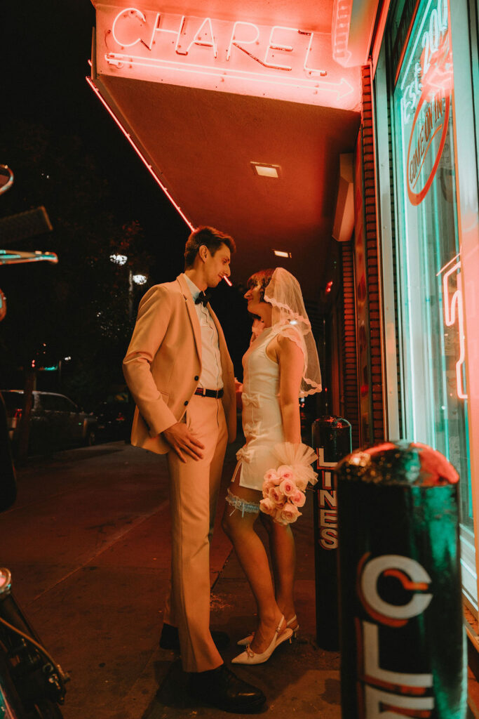 Couple sharing an intimate moment during their Sure Thing Too elopement in Las Vegas.
