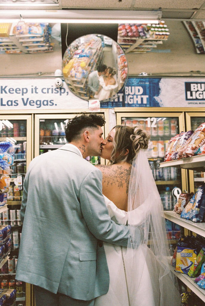 Film inspired wedding photo capturing the couple during their Las Vegas adventure.
