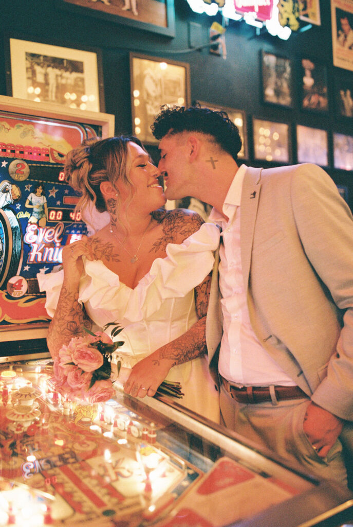 Film inspired wedding photo capturing the couple during their Las Vegas adventure.

