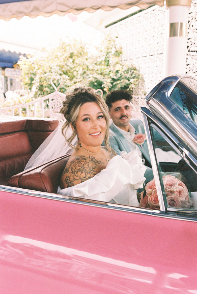 Film inspired wedding photo capturing the couple during their Las Vegas adventure.
