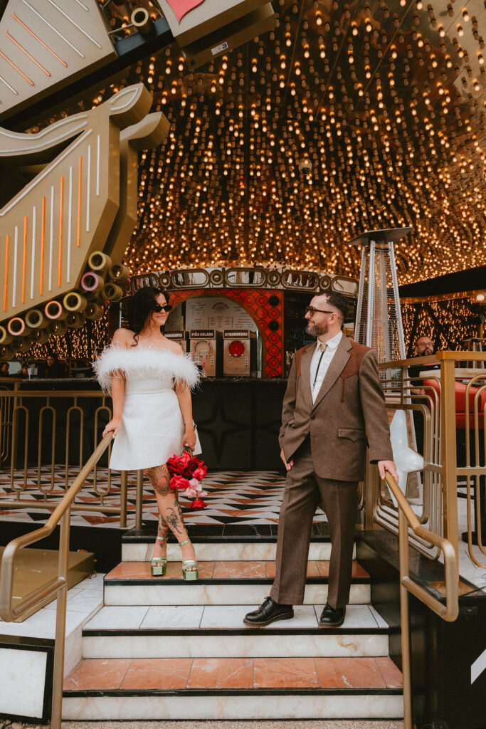 couple posing for their DTLV wedding photos
