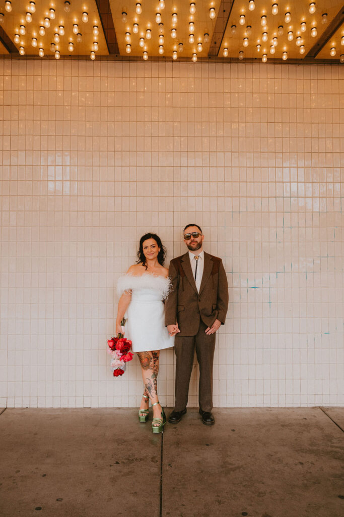 couple posing for their DTLV wedding photos

