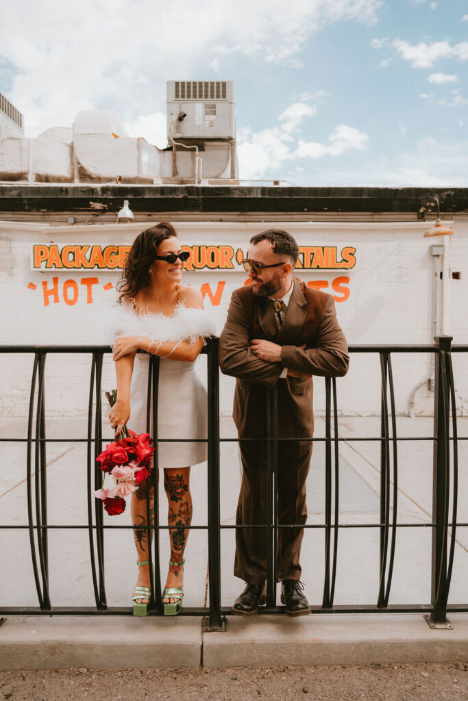 couple posing for their DTLV wedding photos
