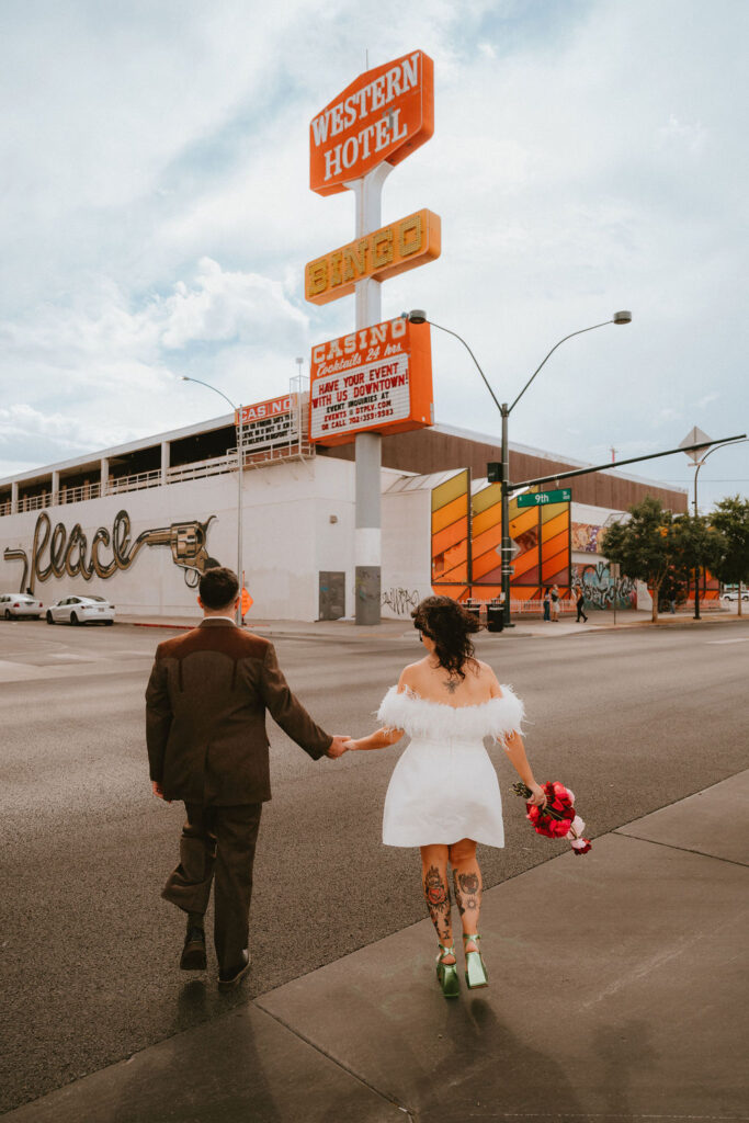 couple posing for their DTLV wedding photos
