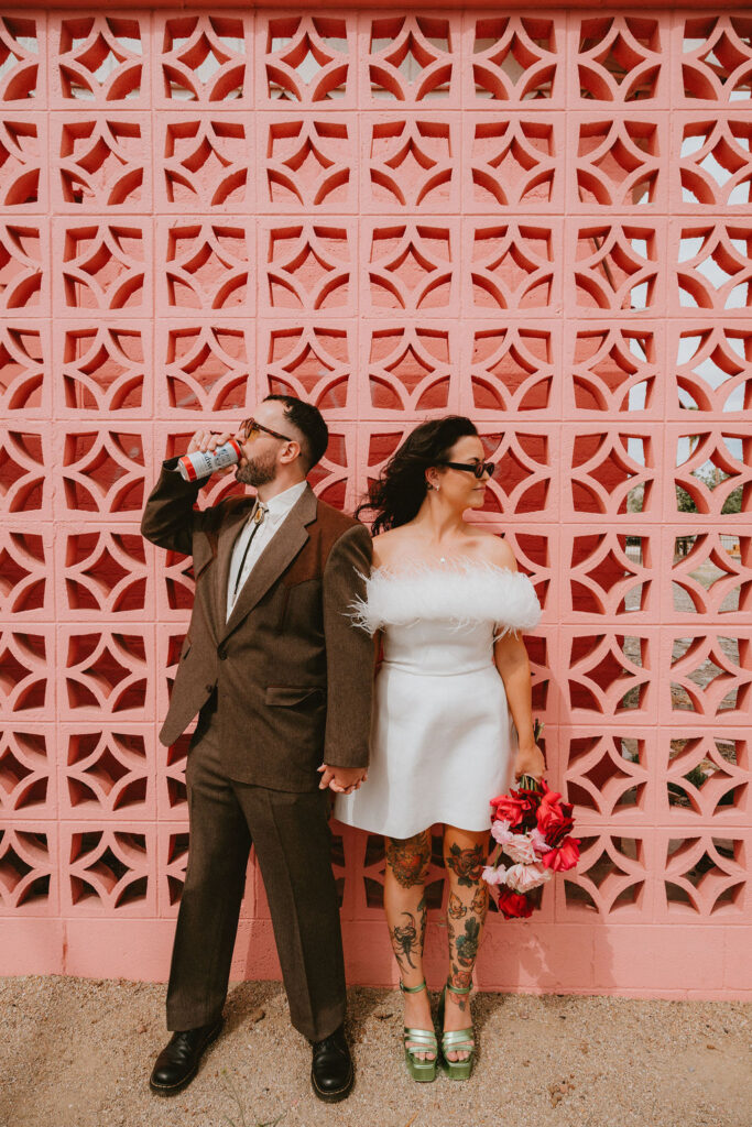 couple posing for their DTLV wedding photos
