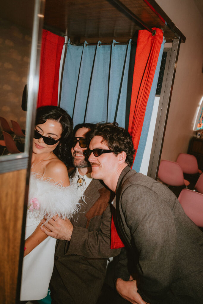 Stylish couple photographed during their wedding.
