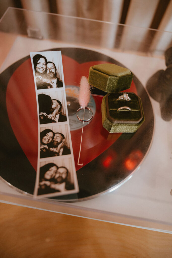 Stylish couple photographed during their wedding.
