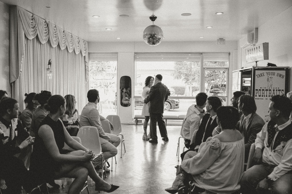 Candid moment from a sure thing chapel elopement filled with laughter and emotion.
