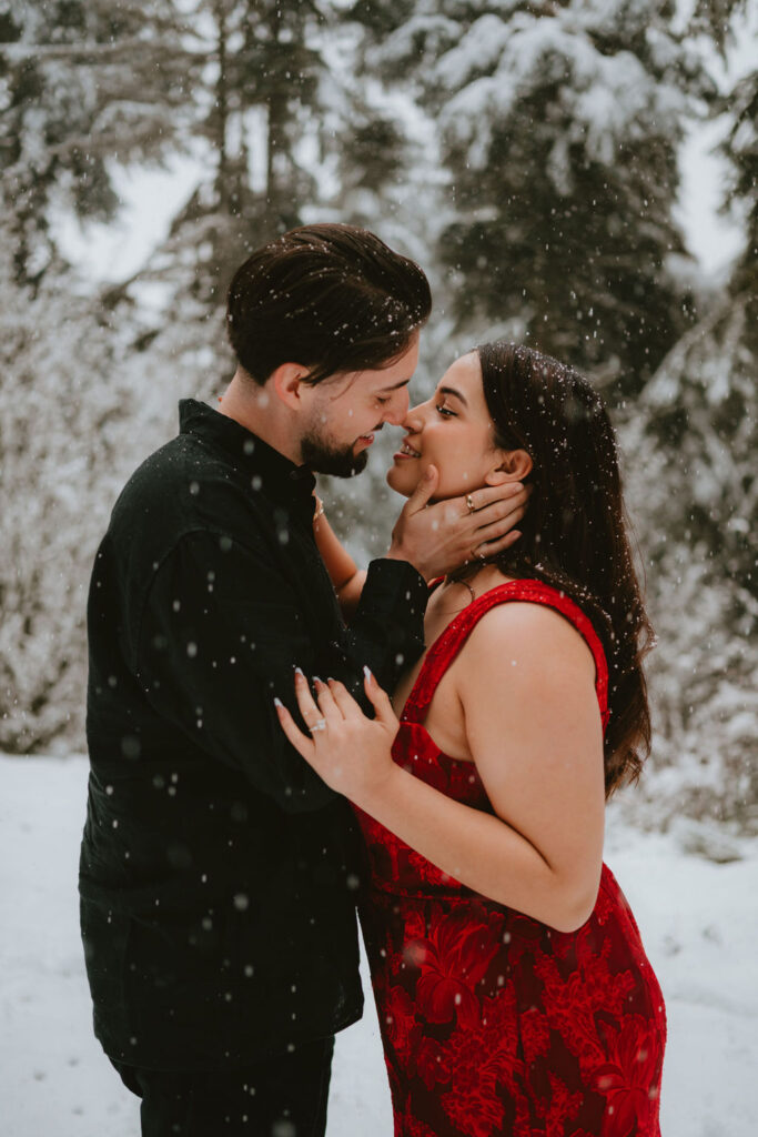 Adventurous Oregon Coast engagement session with the couple embracing the elements.