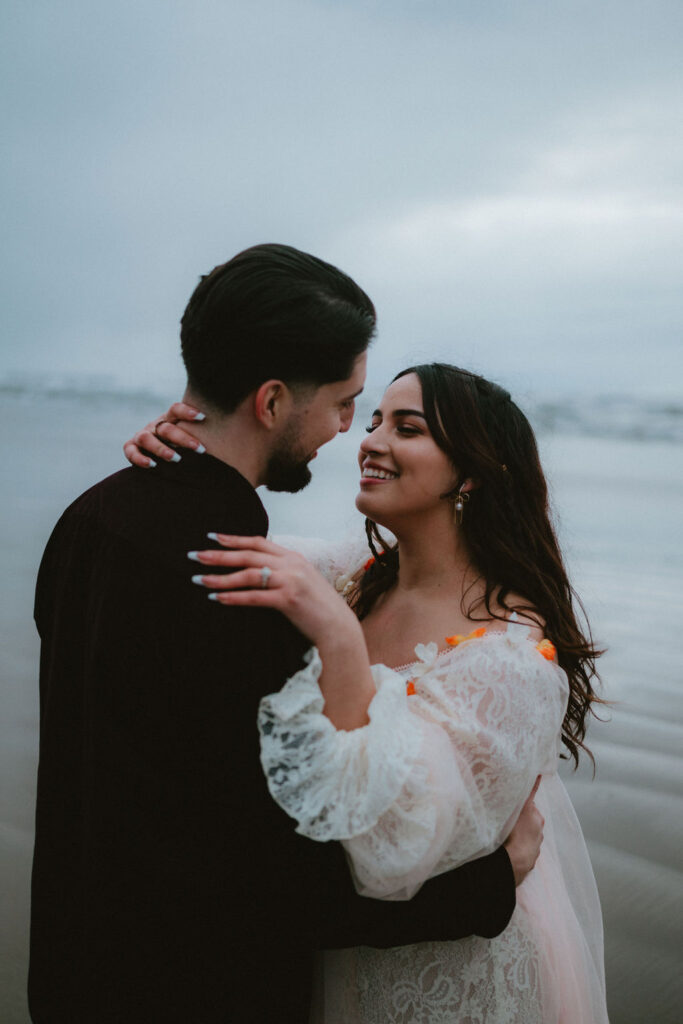 Candid Oregon Coast engagement session featuring natural light and coastal landscapes.