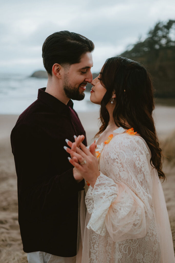 Engagement photos captured among fog and dramatic scenery