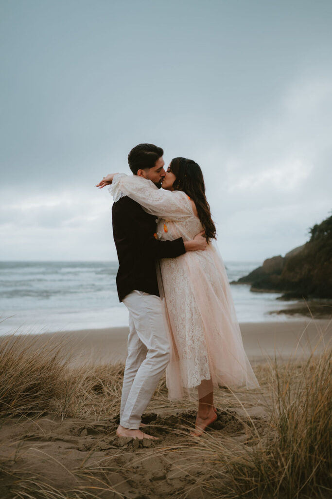 Candid Oregon Coast engagement session featuring natural light and coastal landscapes.