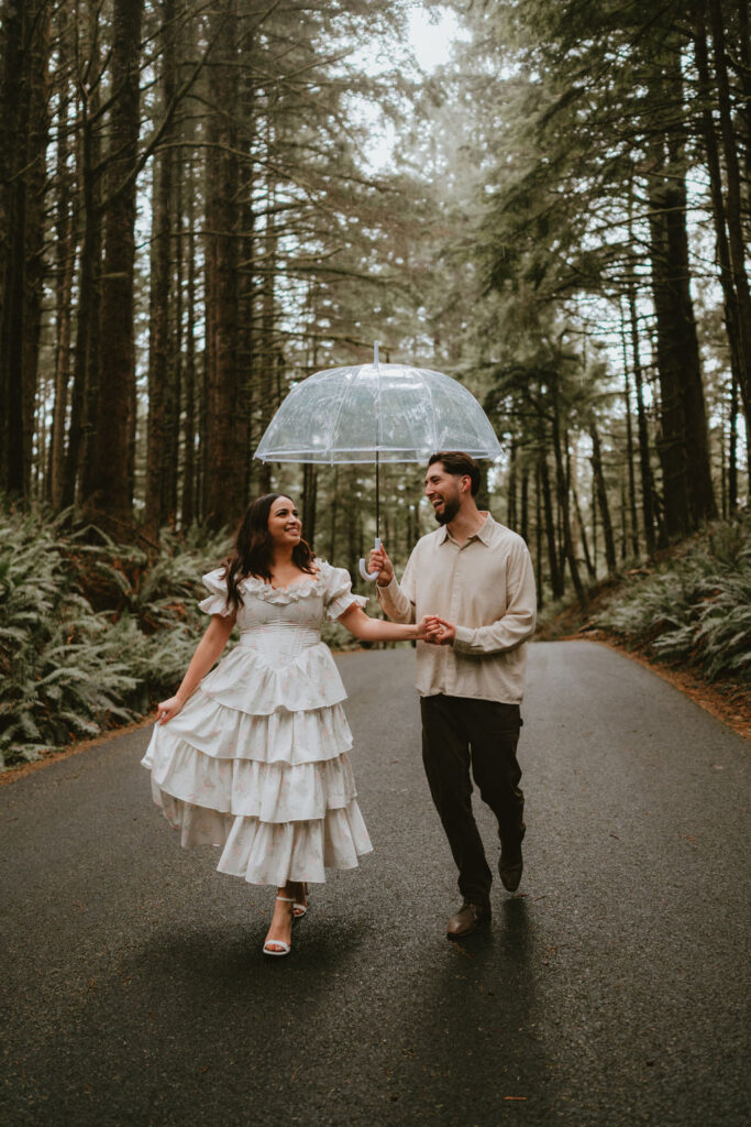 Engagement photos captured among fog and dramatic scenery