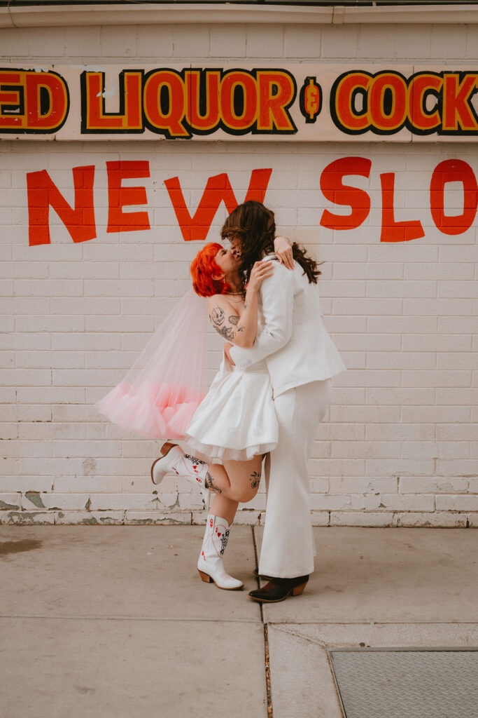 Candid photo of the couple holding hands after their ceremony at Little Church of the West.
