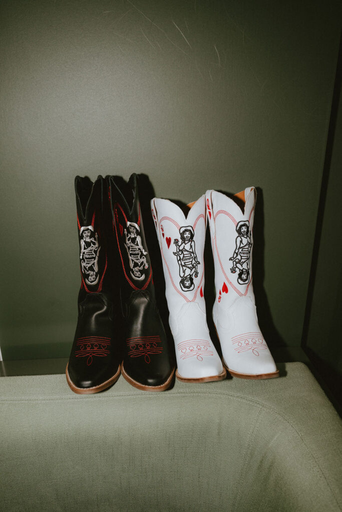 Zoe and Parker getting ready at Park MGM before their Little Church of the West wedding.
