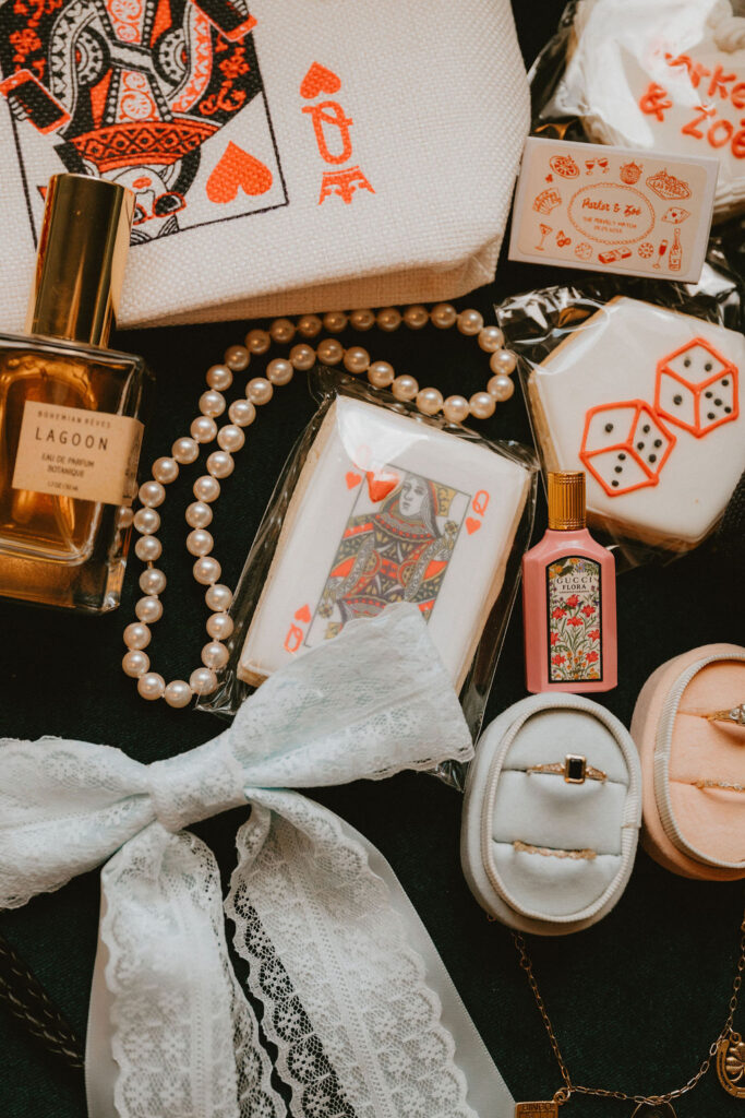 Zoe and Parker getting ready at Park MGM before their Little Church of the West wedding.
