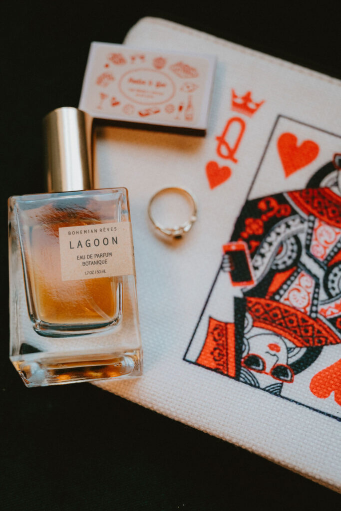 Zoe and Parker getting ready at Park MGM before their Little Church of the West wedding.
