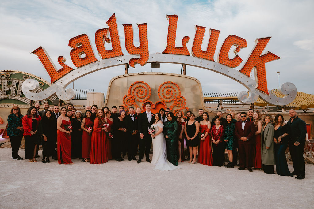 Wedding guests at the Neon Museum wedding