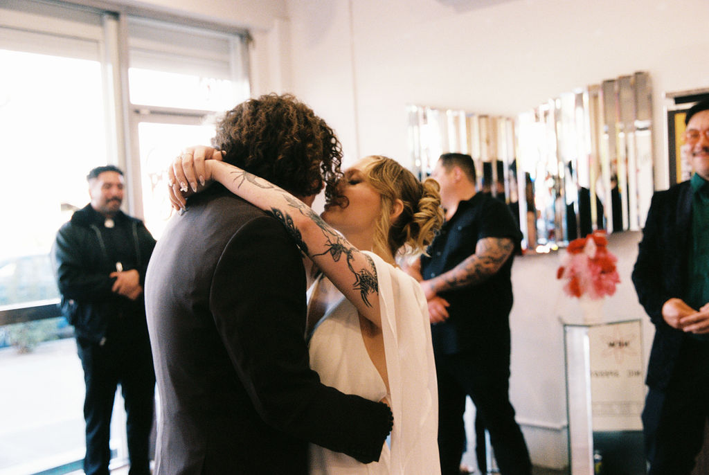 Bride and groom have first dance at Sure Thing Chapel