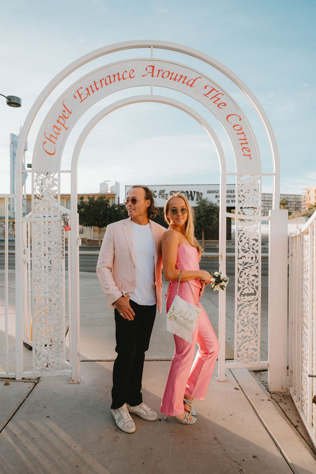 Couple poses at their Las Vegas vow renewal