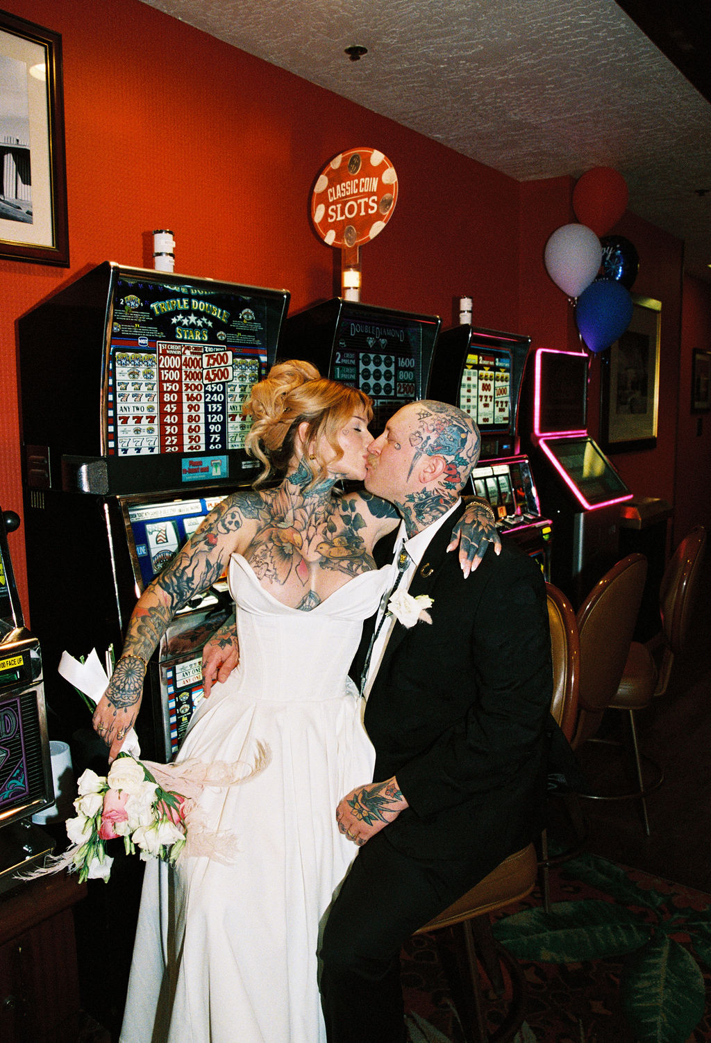 Alt couple at the casino during their elopement
