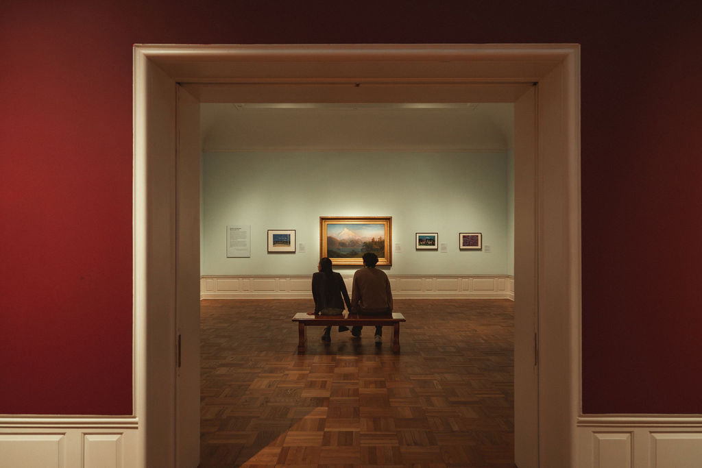 Couple at their Portland Art Museum engagement photos
